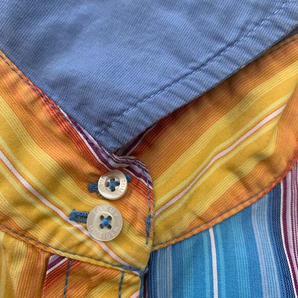 Tommy Hilfiger Shirt Size S or M Rainbow Stripe Cotton Button Collar Y2k 2004 - Picture 5 of 11